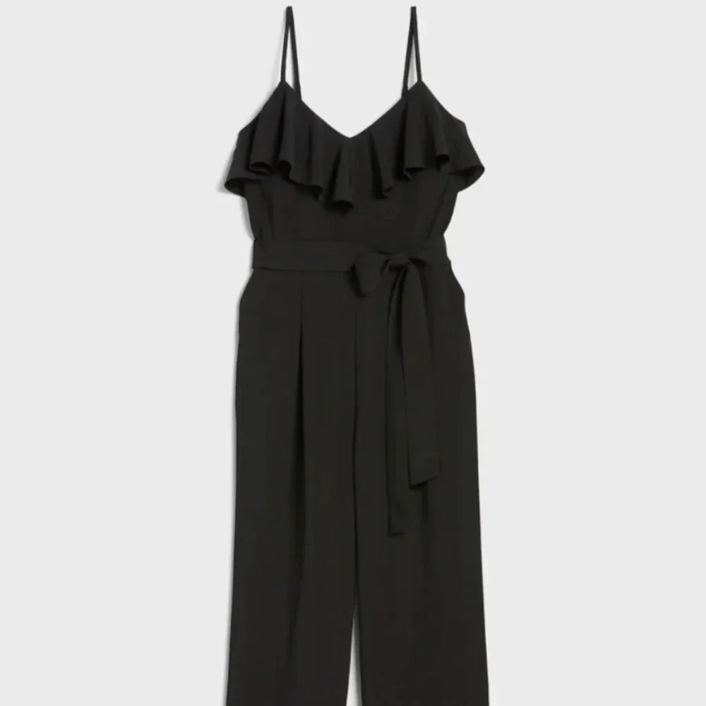 Banana Republic Petite Ruffled Jumpsuit, Color Black Size 0P